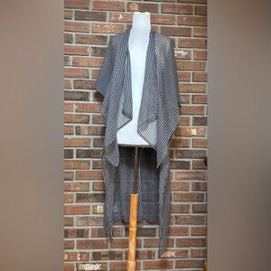 BCBGeneration OS Gray Striped Waterfall Front Semi-Sheer Cardigan Duster